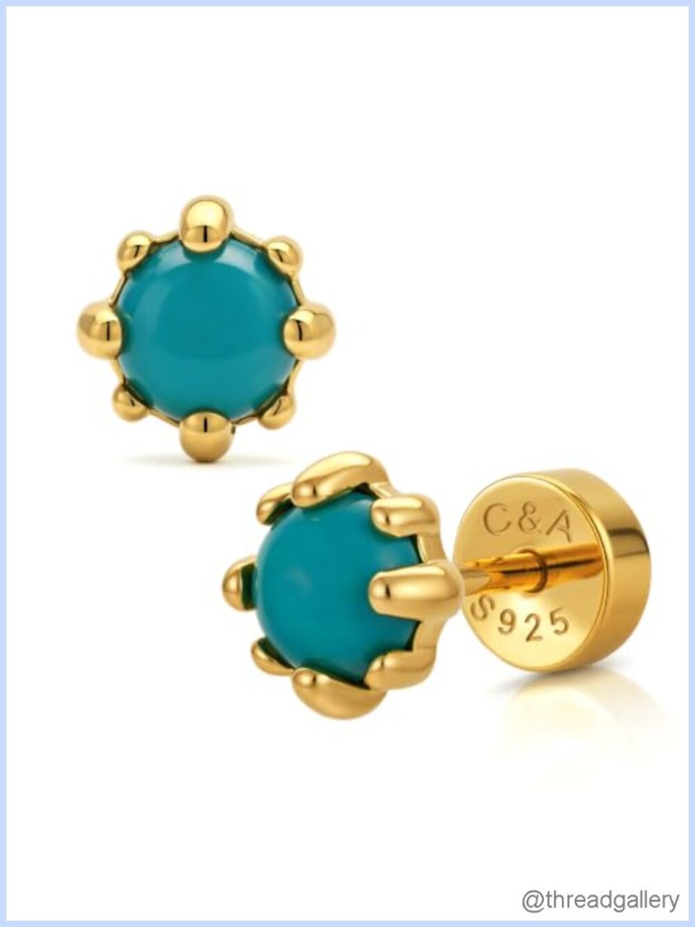 Gold Plated 925 Sterling Silver Flat Back Screw Back Stud Earrings